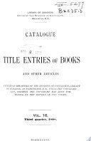 Catalogue of Title Entries of Books and Other Articles